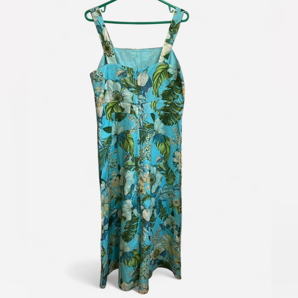 TALBOTS Linen Midi Dress Tropical Botanical Print Linen Cotton Size 8 - Picture 5 of 7